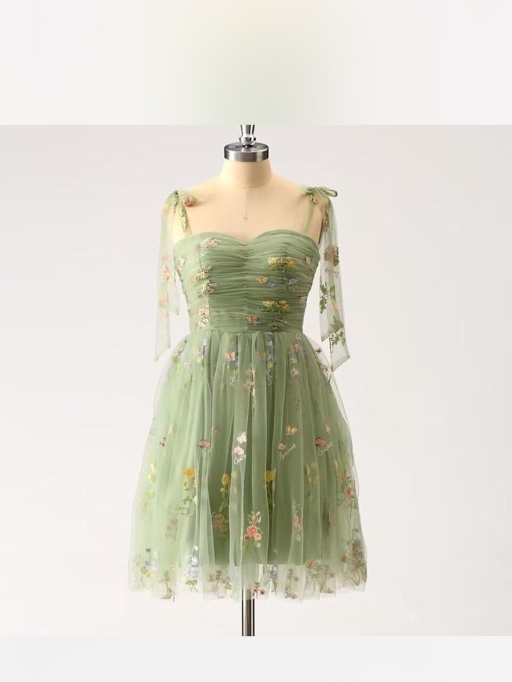 Green Floral Tulle Cocktail Dress
